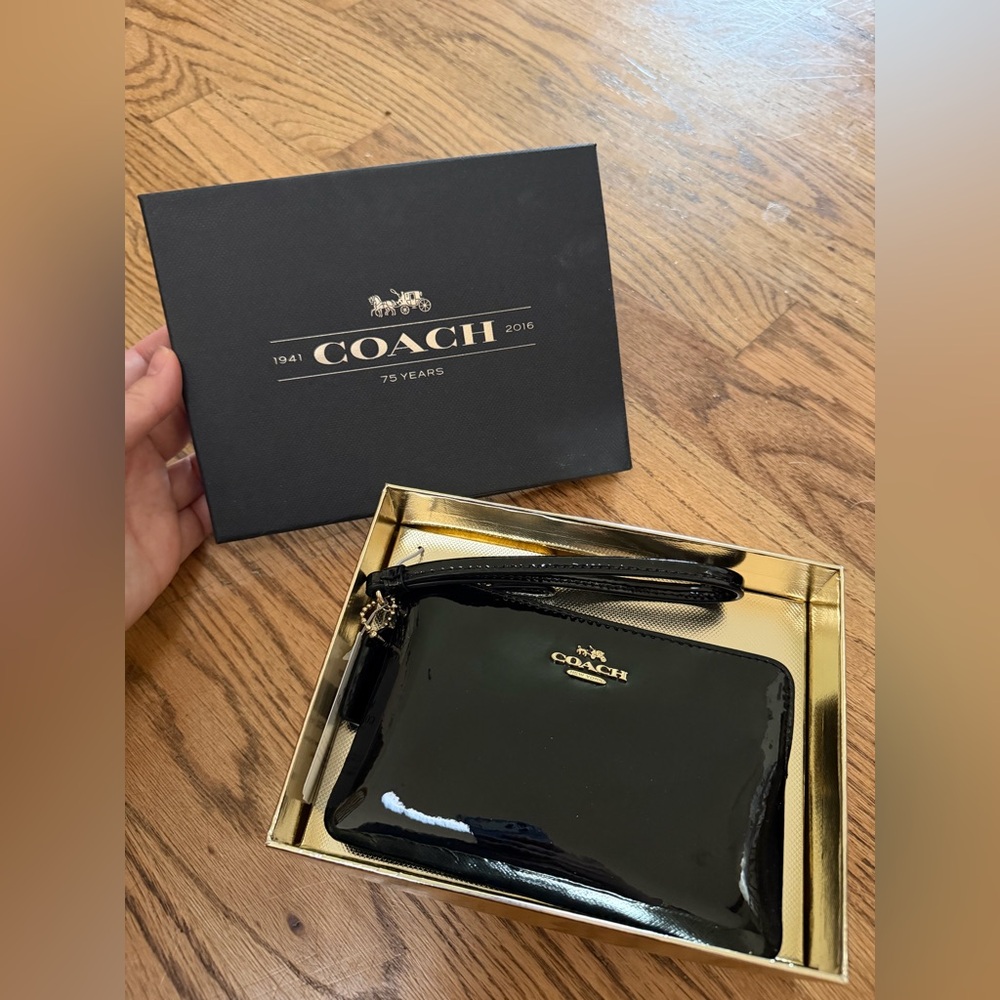 Coach Glossy Black Wristlet
